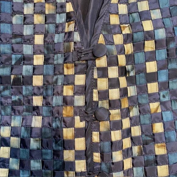 Vintage 80s Effeci Checkerboard Vest Mens Medium Creazioni Black Tie Dye Artsy - Picture 2 of 7